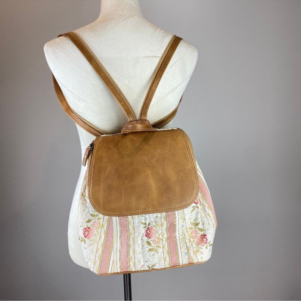 J. Jill Leather and Tapestry Convertible Backpack Purse